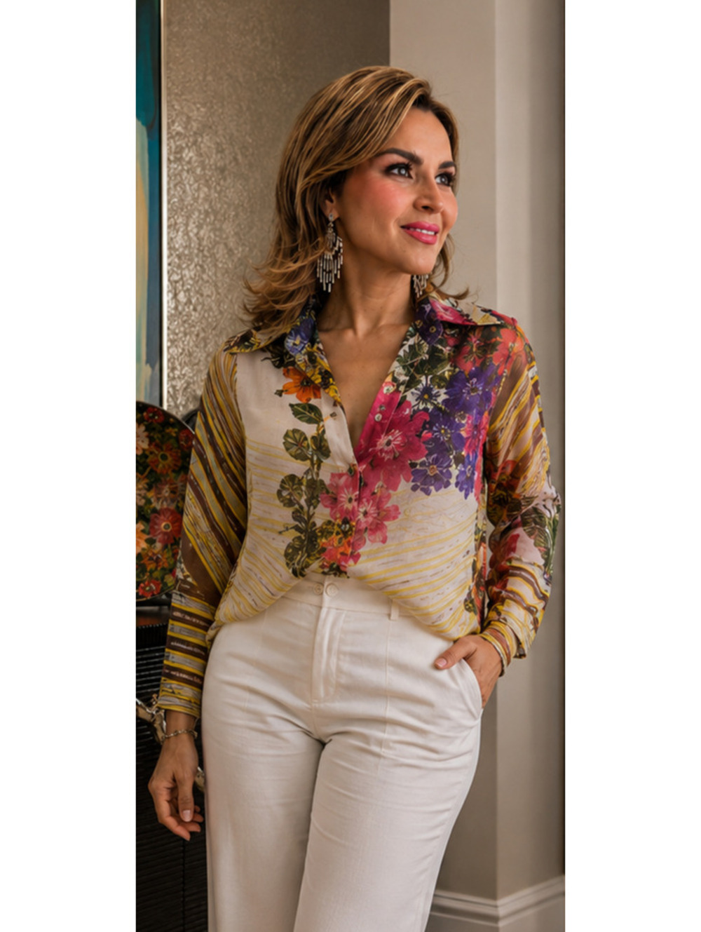 Roberto Cavalli Multicolor Floral Print Blouse